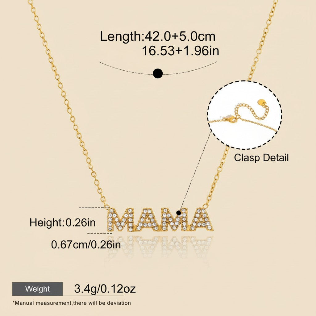 Seraphina Treasures gold finish necklace with crystal-encrusted 'MAMA' pendant. Adjustable chain.