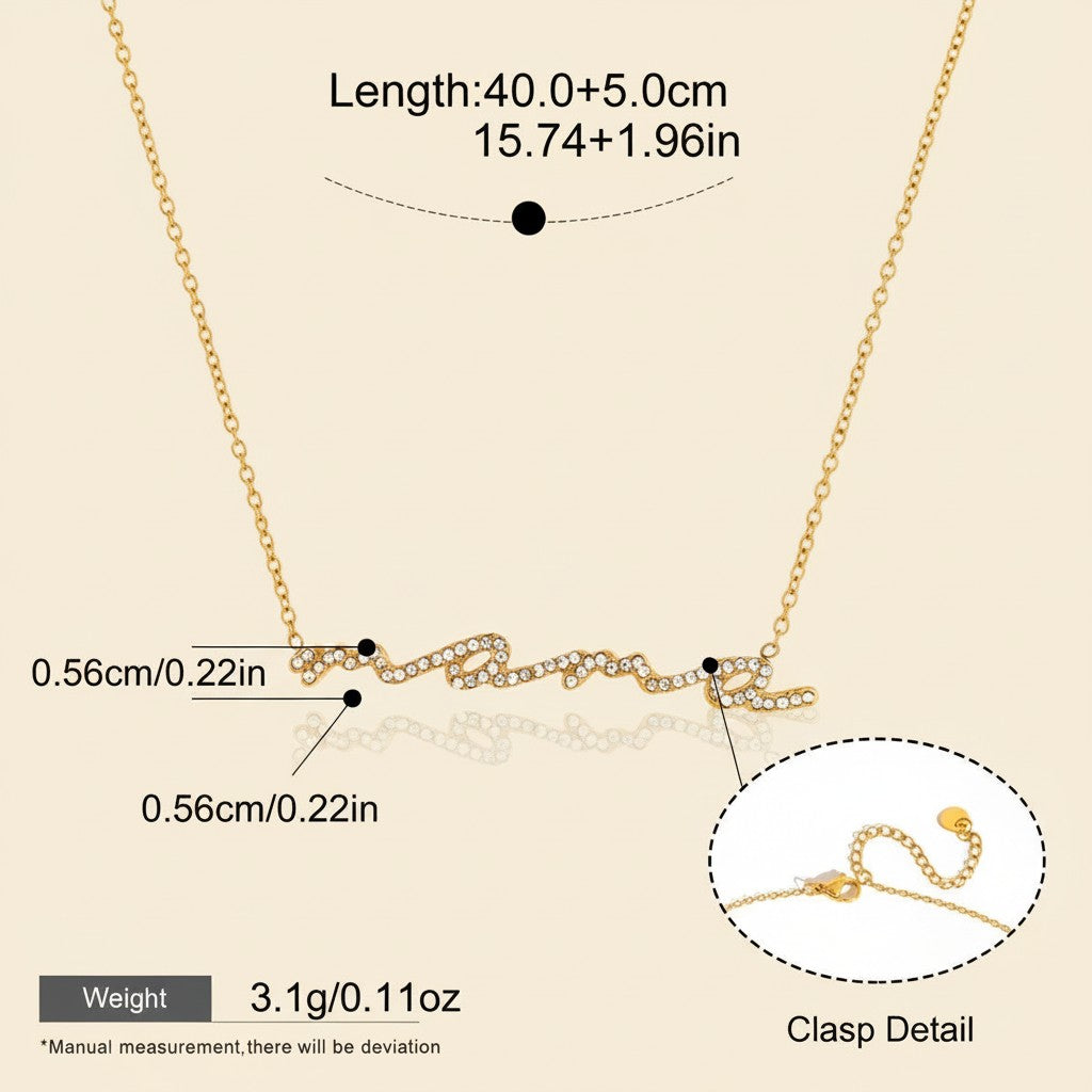 Seraphina Treasures gold-tone necklace with crystal-encrusted "MAMA" script pendant. Adjustable chain.